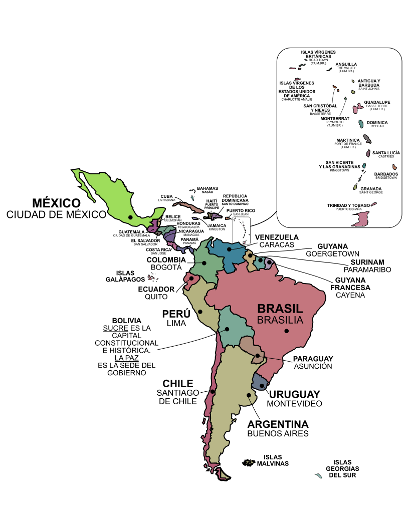 Paises De Latinoamerica Mapa Con Nombres Mapa De America Latina Con