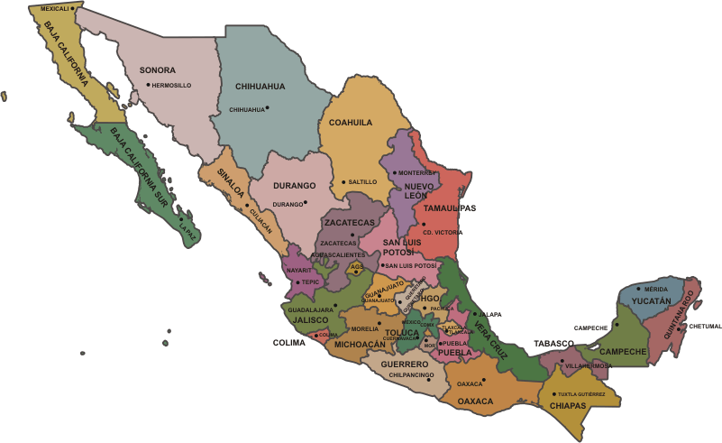 Mapa de México sin nombres