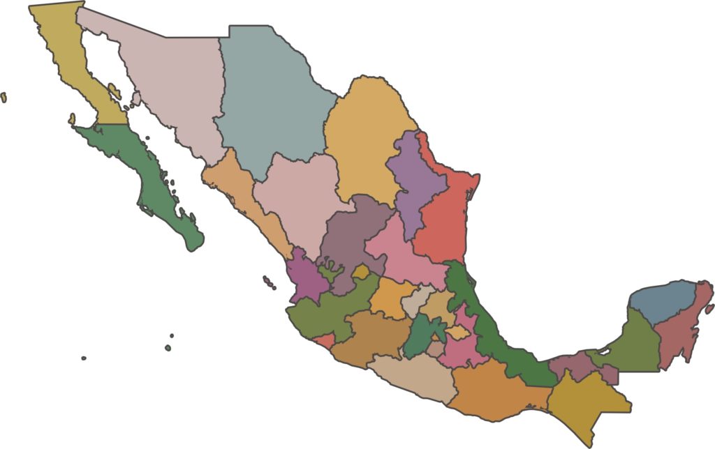 Mapa de México con división política sin nombres