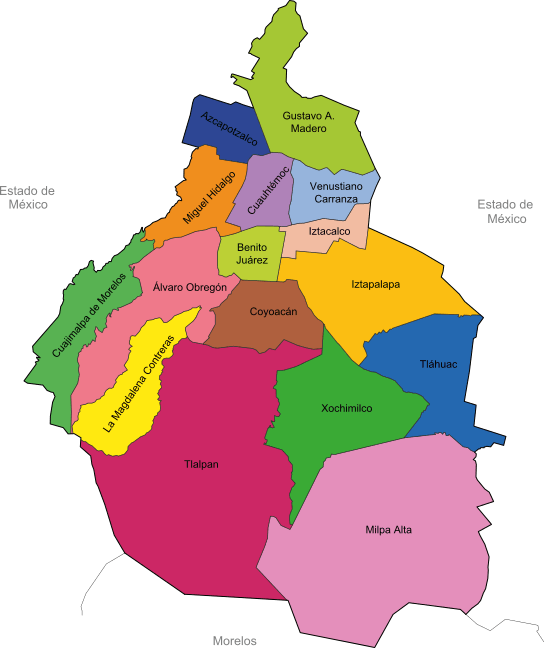 mapa ciudad de México con nombre a color