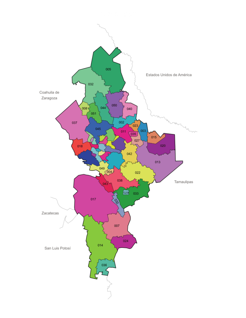 Mapas de Nuevo León a color con nombres