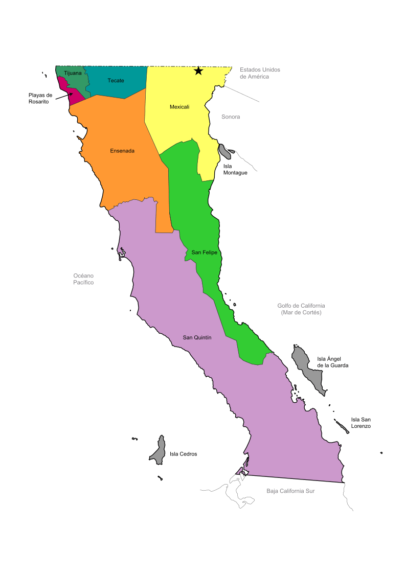 Mapa de Baja California en PDF en alta resolución para imprimir