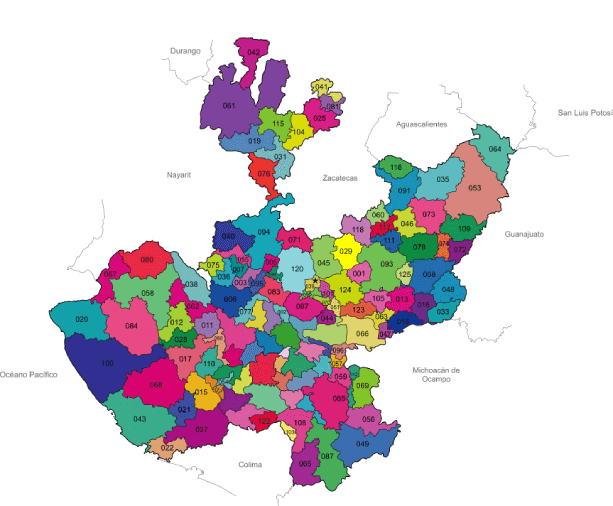 Mapa de Jalisco Guadalajara a color sin nombres