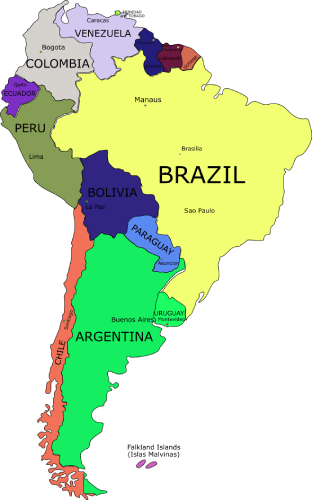 mapa de Sudamérica con capitales