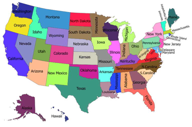 Mapa de Estados Unidos con nombres y sus capitales