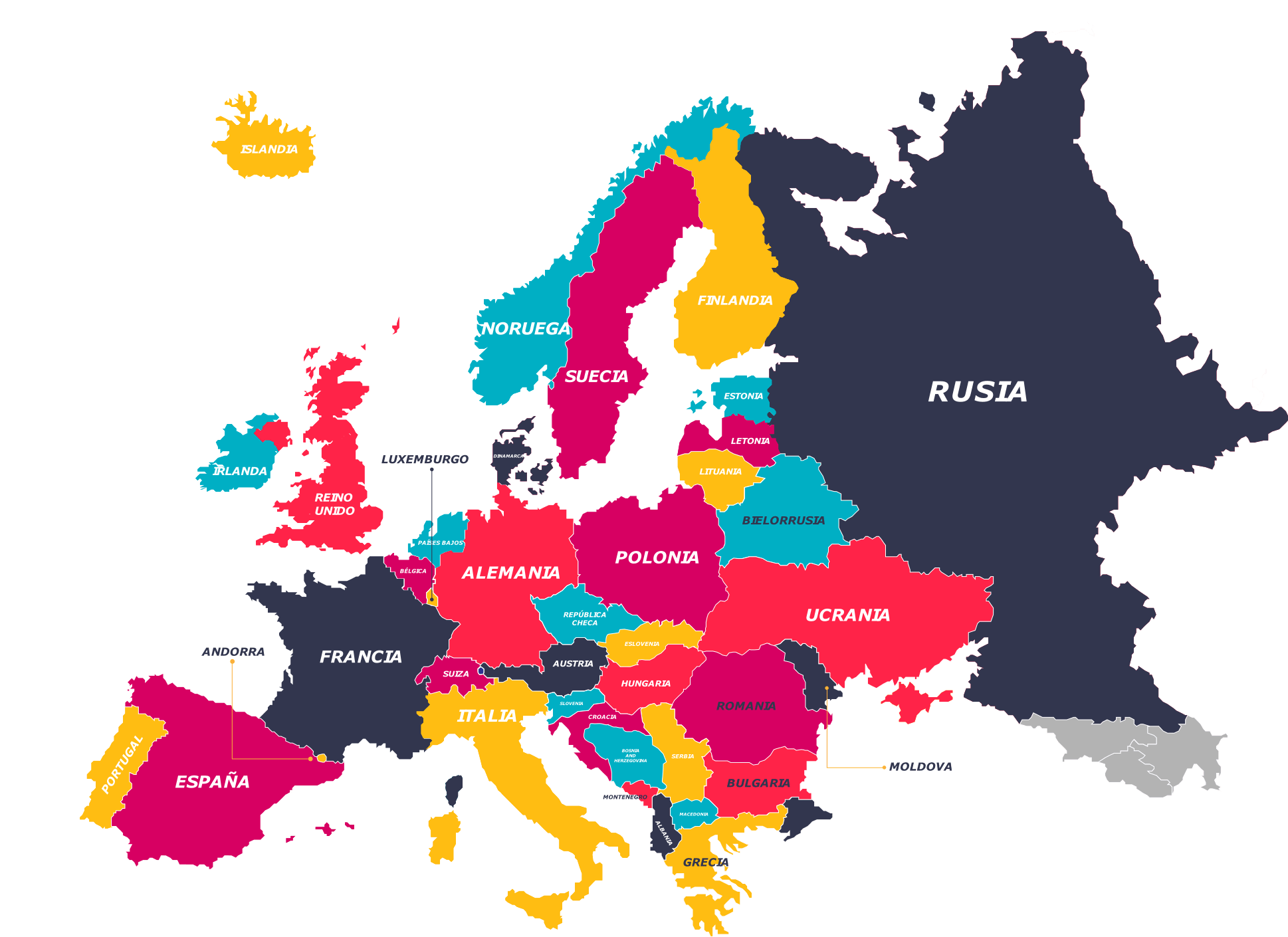 Mapa de Europa con nombres y división política en PDF gratis