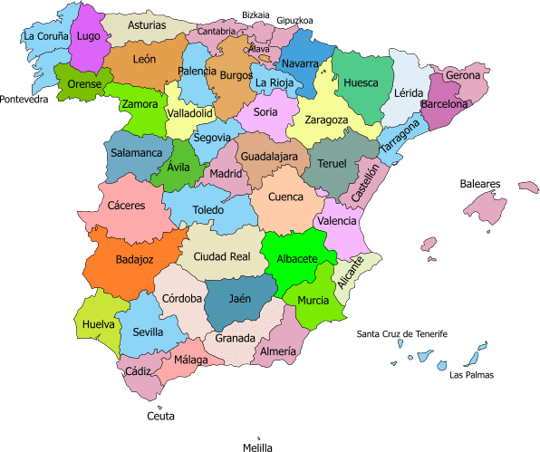 Mapa de España con nombres