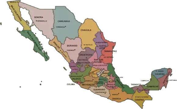 mapa de méxico y sus estados