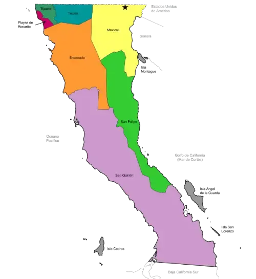 mapa de baja california con nombres