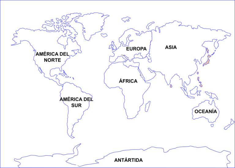 Mapa de los continentes para colorear o imprimir en PDF