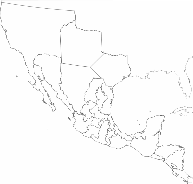 Mapa de 1821 México para imprimir y para colorear con nombres