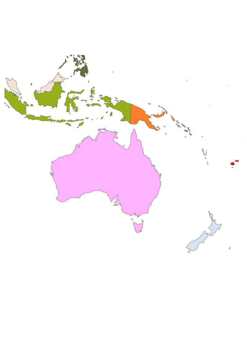 Mapa de Oceanía sin nombres