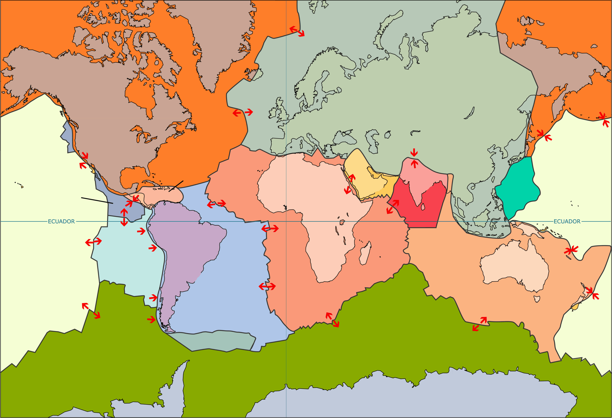 Mapa de placas tectónicas sin nombres