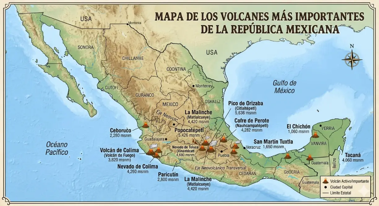 Mapa de volcanes de México