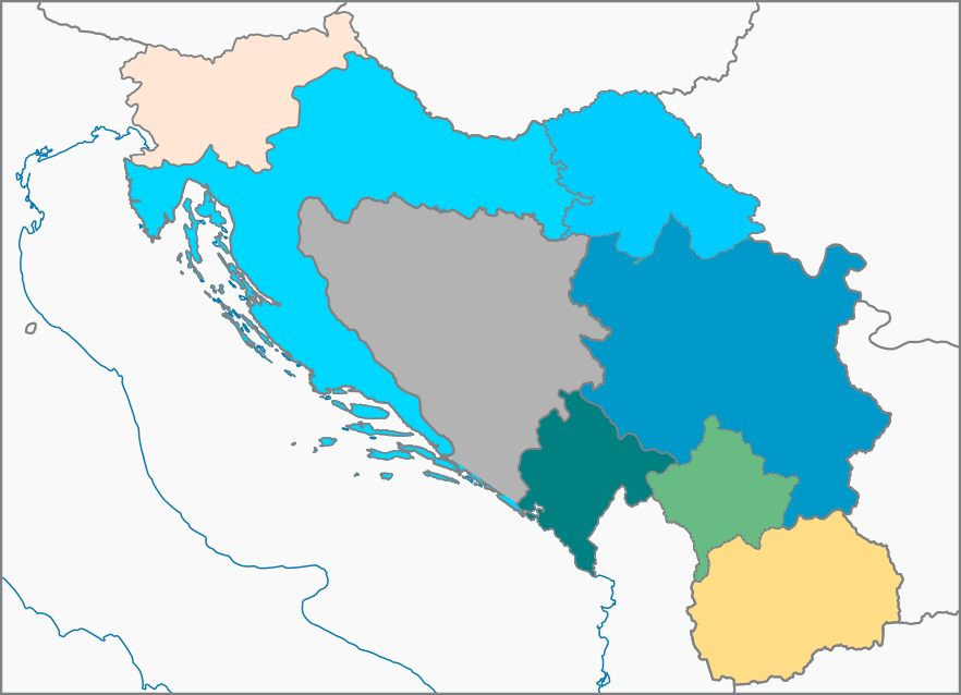Mapa de Yugoslavia sin nombres