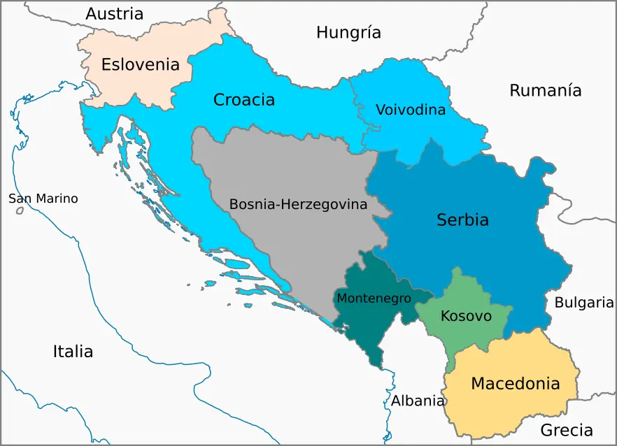 Mapa de Yugoslavia antes y después