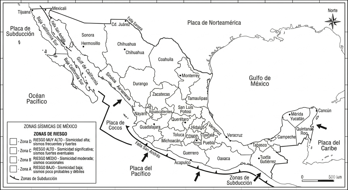 Mapa de zonas sísmicas para colorear