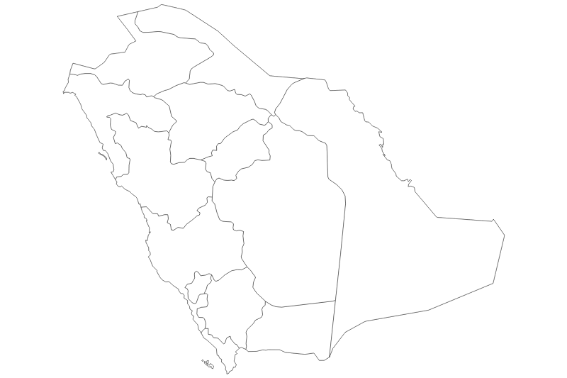 Mapa de Arabia Saudita blanco y negro
