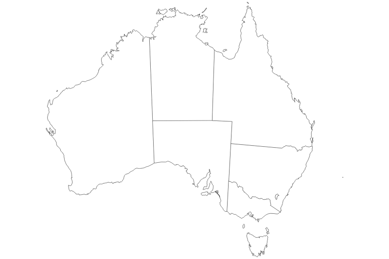 Mapa de Australia blanco y negro