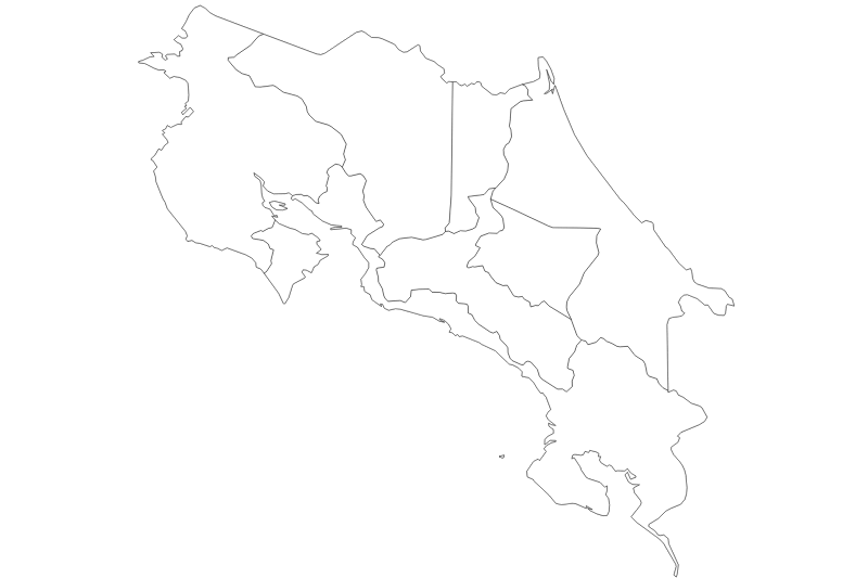Mapa de Costa Rica en blanco y negro
