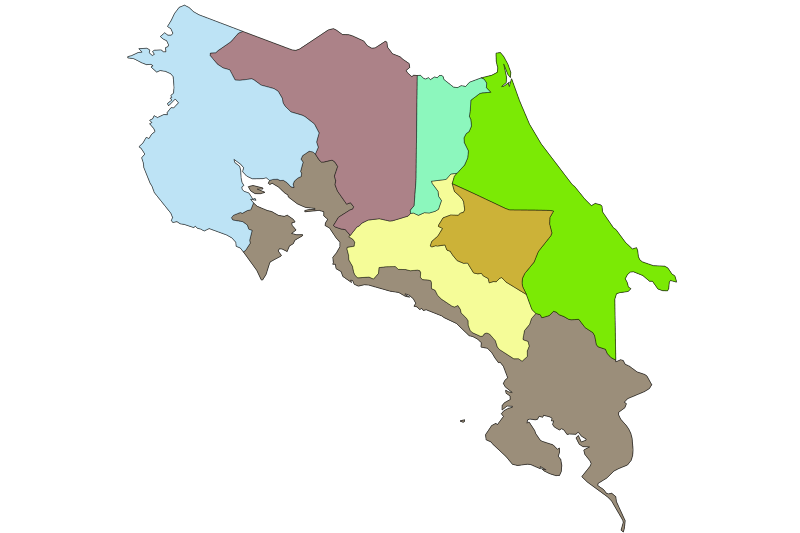 Mapa de Costa Rica sin nombres