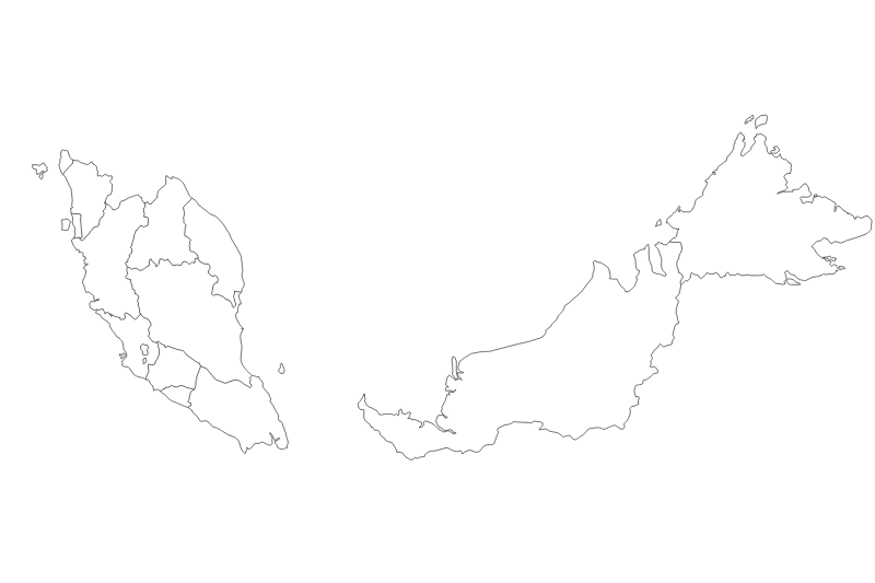Mapa de Malasia en blanco y negro