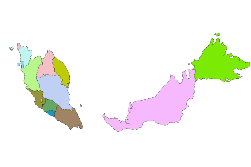 Mapa de Malasia sin nombres