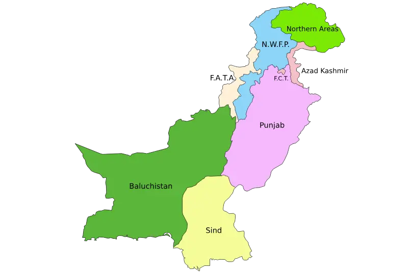 Mapa de Pakistán con nombres